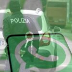 Polizia, posto di blocco e immagine WhatsApp sovrapposta