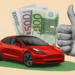 Illustrazione auto, banconote euro e gesto "OK"