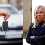 Collage chiavi dell'auto e Giorgia Meloni