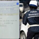 Collage libretto di circolazione e polizia municipale durante un post di blocco
