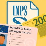 Illustrazione logo INPS, banconota da 200€ e patente di guida