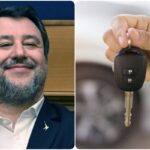 Collage Matteo Salvini e persona che mostra le chiavi dell'auto