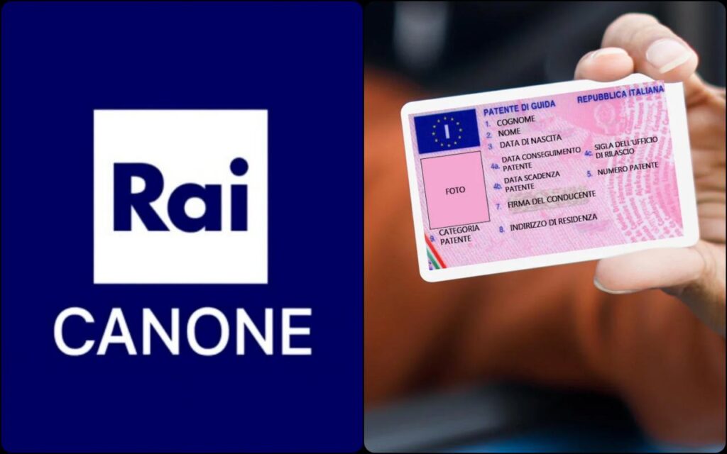 Collage logo Canone Rai e patente di guida