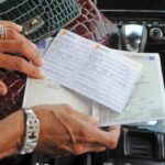 Libretto di circolazione fuori dalla borsa, in mano a una donna