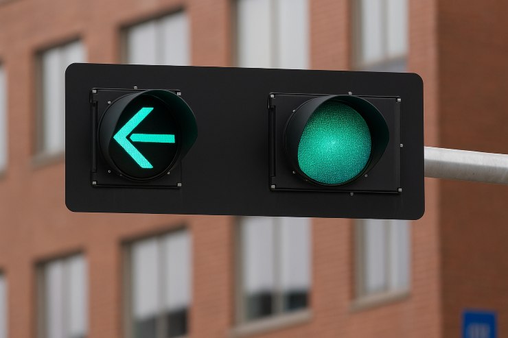 Illustrazione semaforo canadese con verde normale e freccia