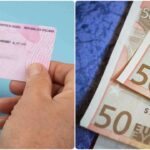 Collage banconote da 50€ e patente di guida in mano