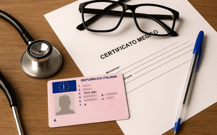 Illustrazione certificato medico e patente di guida