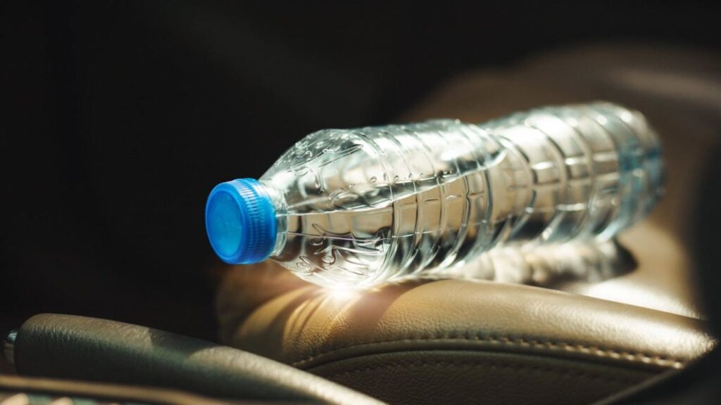 Bottiglietta d'acqua sul sedile dell'auto