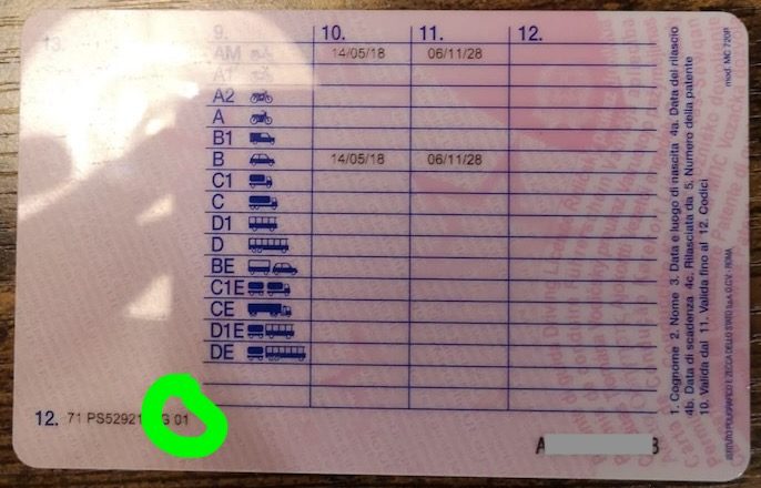 Codice armonizzato 01 sulla patente