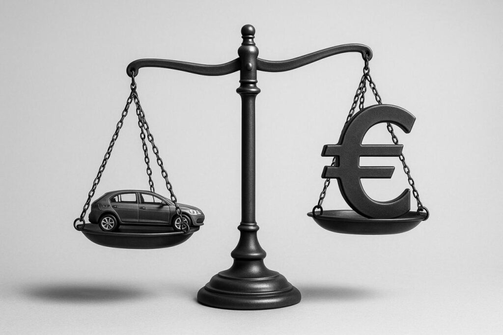 Illustrazione bilancia simbolo euro e macchina