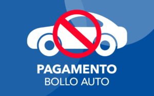 Disegno di un'auto con simbolo del divieto e scritta "pagamento bollo auto"
