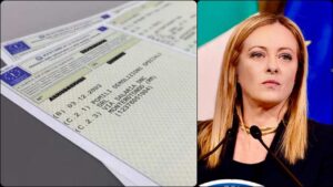 Collage Giorgia Meloni e libretto di circolazione