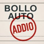 Scritta "bollo auto" e timbro con scritto "addio"
